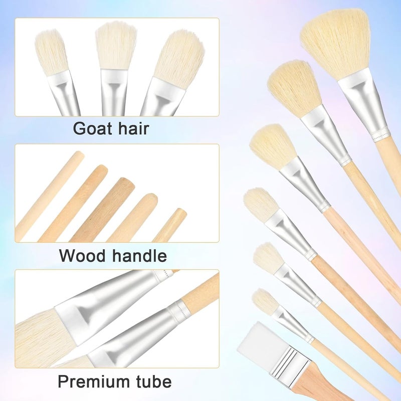 ChicAbode 7 Pcs Artist Brush Set, Wooden Handle Mop Blending Brushes for Watercolor, Oil and Body Painting for Professional Artwork, Assorted Sizes - Image 4