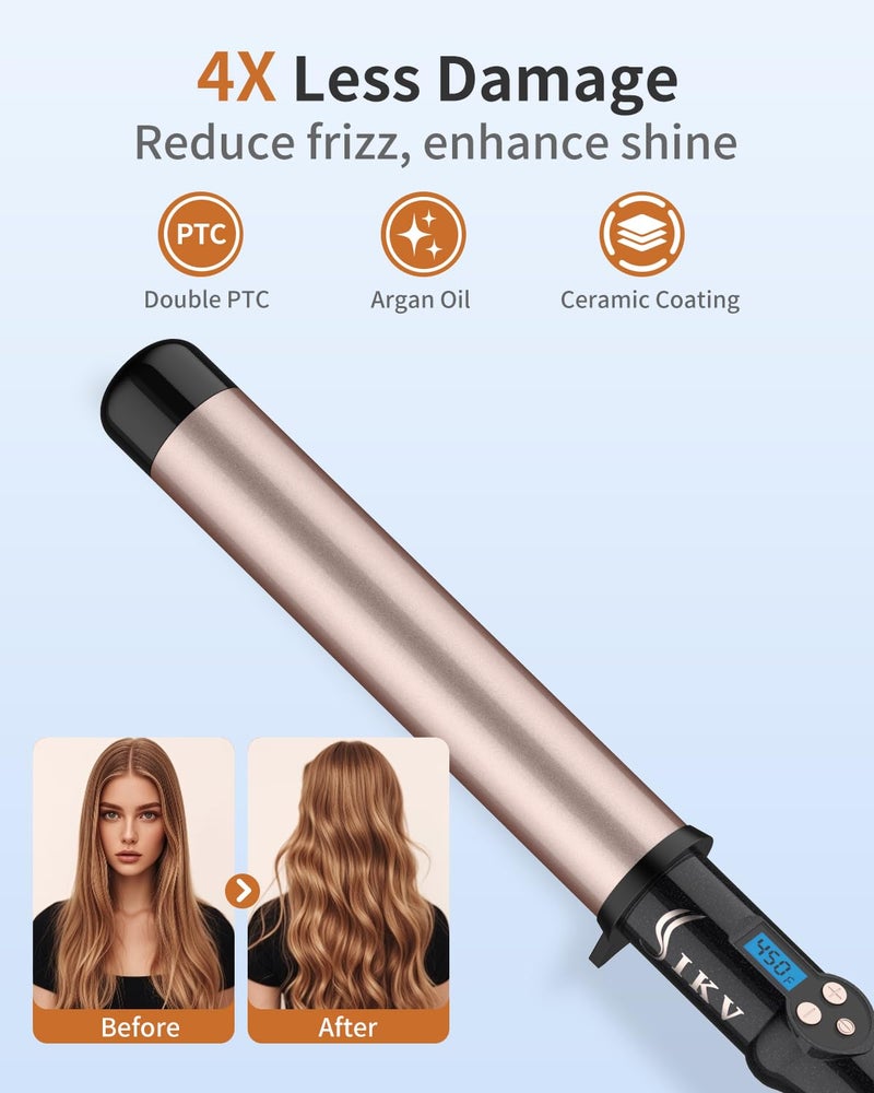 IKV 1 1/2 Inch Large Curling Wand for Long Hair, 1.5 Inch Dual Voltage Hair Curling Iron Wand Ceramic Extra Long Barrel,10 Adjustable Temp - Image 3