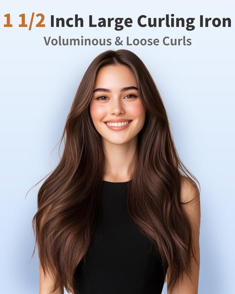 IKV 1 1/2 Inch Large Curling Wand for Long Hair, 1.5 Inch Dual Voltage Hair Curling Iron Wand Ceramic Extra Long Barrel,10 Adjustable Temp - Image 2