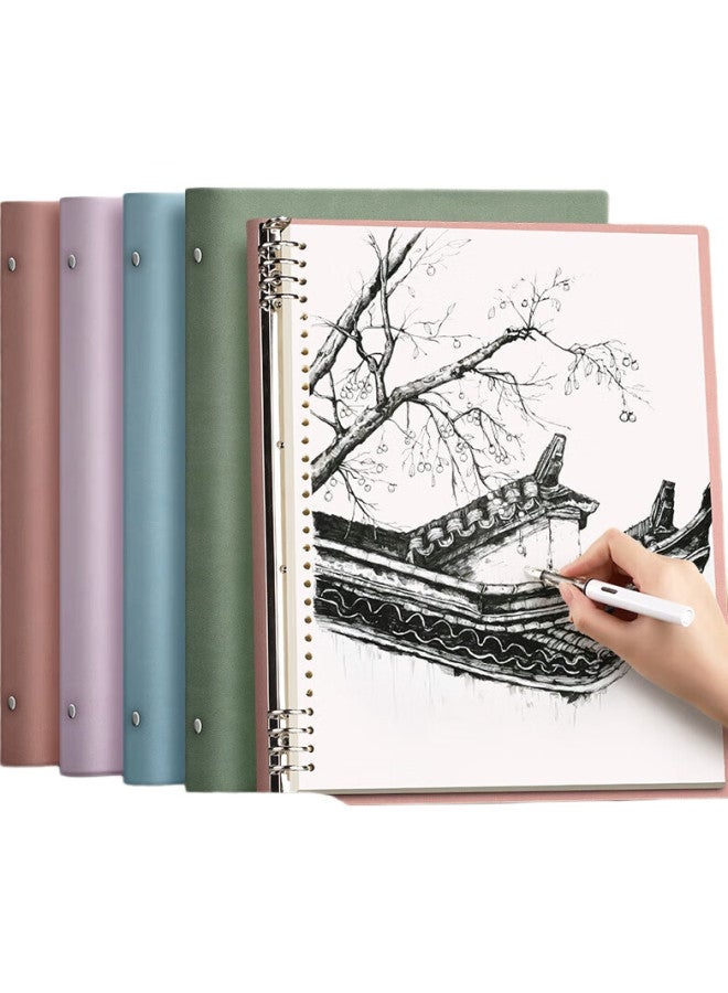 Ujia Blank Loose-Leaf Notebook, A4 Large Size, Thick Cover With Stamp, High-Quality Soft Leather, Detachable Cover, For Research Notes, Drafts, And Sketching, Sunset Red - Image 1