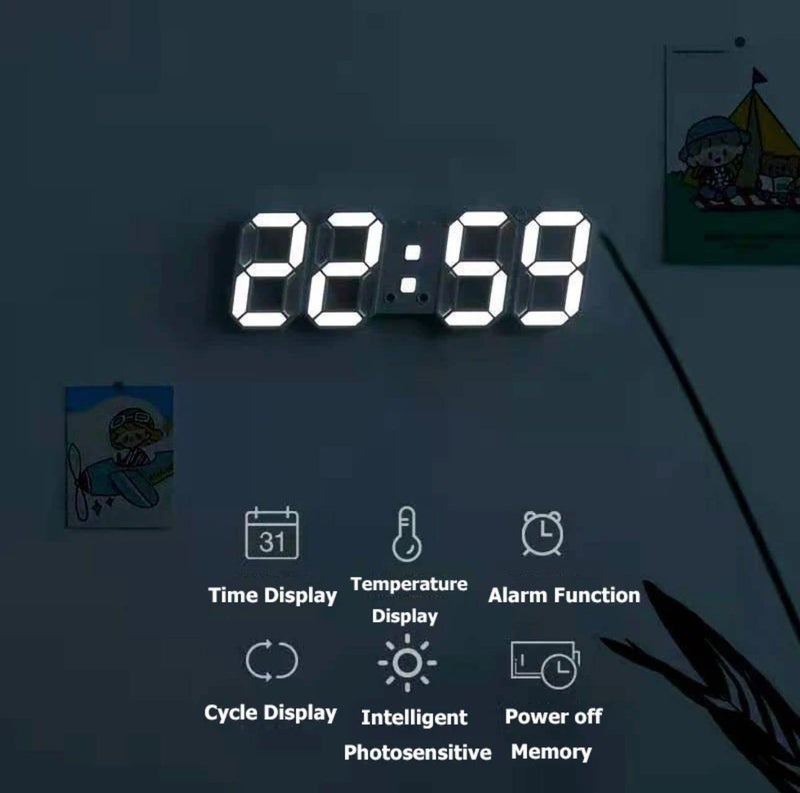 bosig Plastic 3D Led Digital Alarm Clock 91 Led Desk Wall Clock AutoDimming For Kitchen Bedroom Office Modern Fashion Design With MultiLevels - Image 5