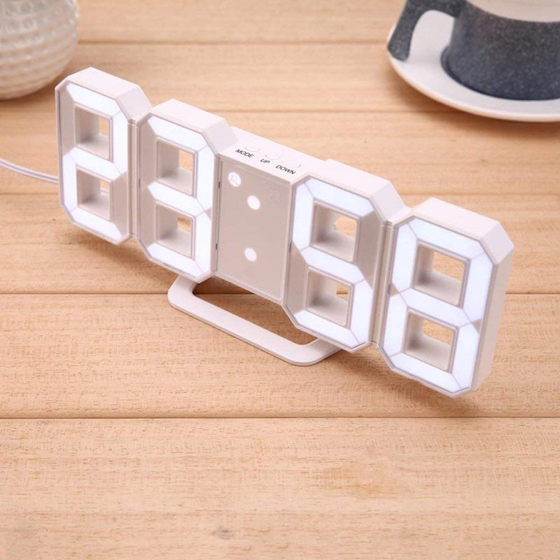 bosig Plastic 3D Led Digital Alarm Clock 91 Led Desk Wall Clock AutoDimming For Kitchen Bedroom Office Modern Fashion Design With MultiLevels - Image 4