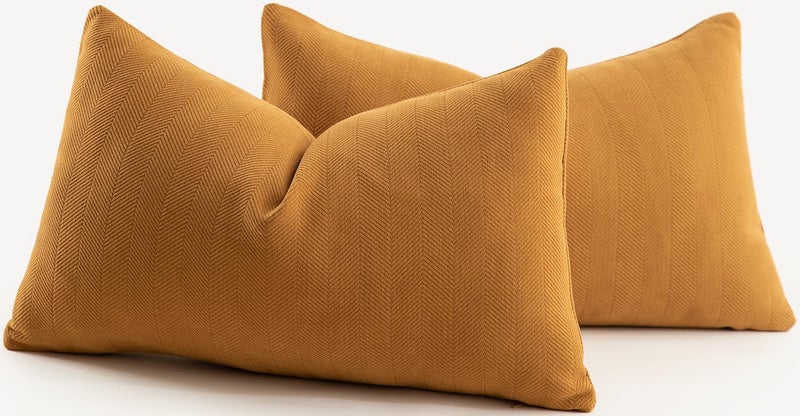MANDIOO Pack of 2 Chenille Throw Pillow Covers Elegant Design Soft and Luxurious Decorative Cushion Covers Pillowcase Couch Sofa Bedroom Living Room Home Decor 12x20 Inch Ginger - Image 1