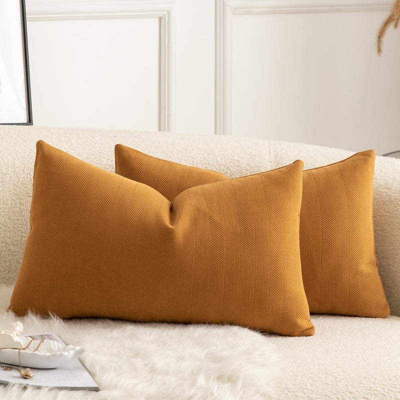 MANDIOO Pack of 2 Chenille Throw Pillow Covers Elegant Design Soft and Luxurious Decorative Cushion Covers Pillowcase Couch Sofa Bedroom Living Room Home Decor 12x20 Inch Ginger - Image 5