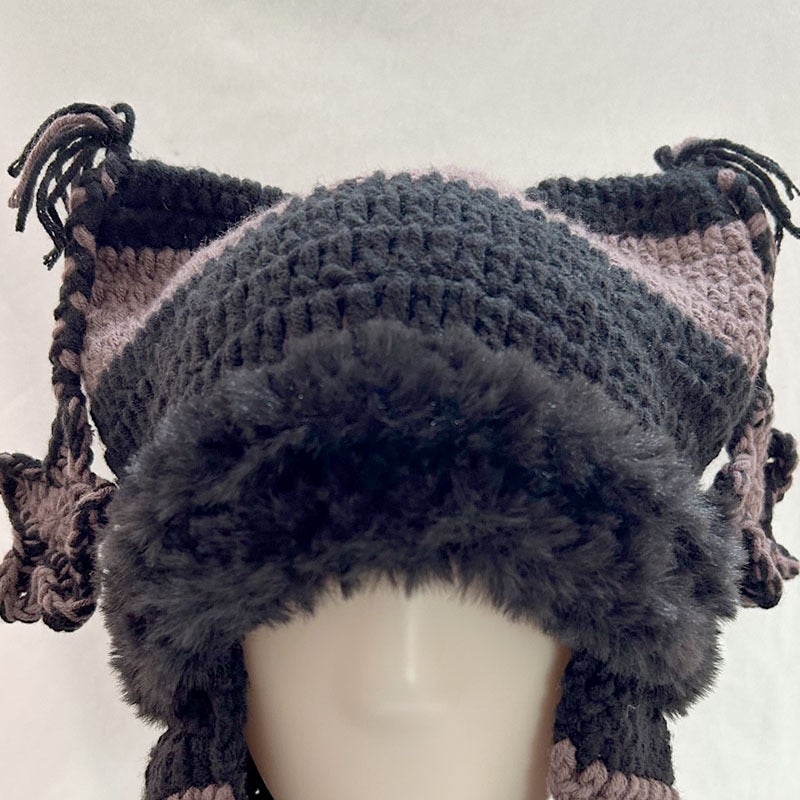 Five-Pointed Star Lace Cat Ear Knitted Hat Supply New Sweet And Cute Pure Hand-Woven Warm Wool Hat - Image 4