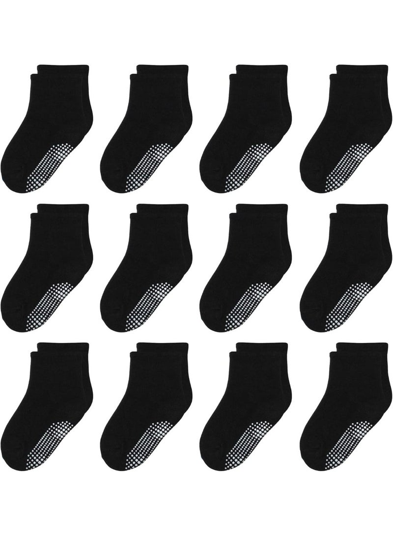 12 Pairs Non-Slip Grip Ankle Socks for Boys and Girls - Breathable Low-Cut Anti-Skid Socks for Toddlers and Kids - Image 1