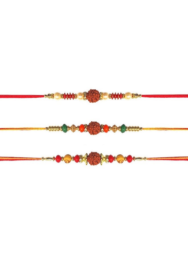 Tuelip Gifts Designer Raksha Sutra Dhaga for Pooja, Bracelet for Brother with Multicolor Beads Traditional Thread Set of 3 - Image 1
