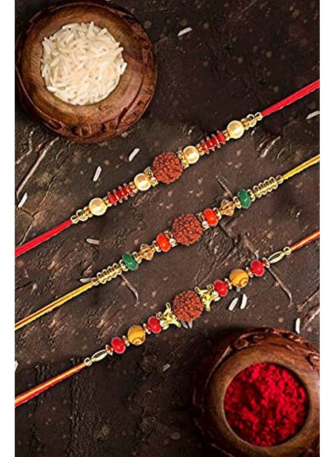 Tuelip Gifts Designer Raksha Sutra Dhaga for Pooja, Bracelet for Brother with Multicolor Beads Traditional Thread Set of 3 - Image 4