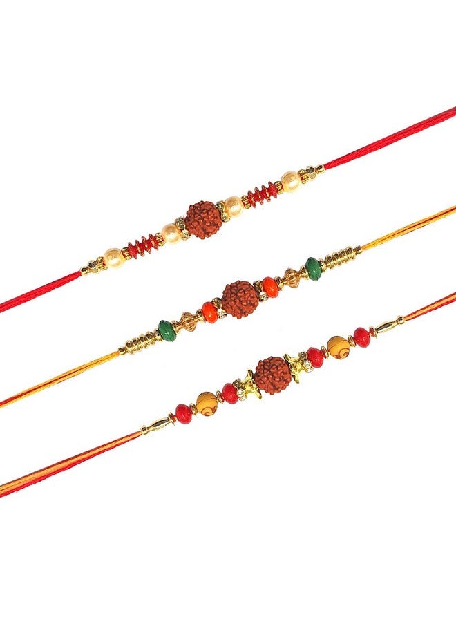 Tuelip Gifts Designer Raksha Sutra Dhaga for Pooja, Bracelet for Brother with Multicolor Beads Traditional Thread Set of 3 - Image 2