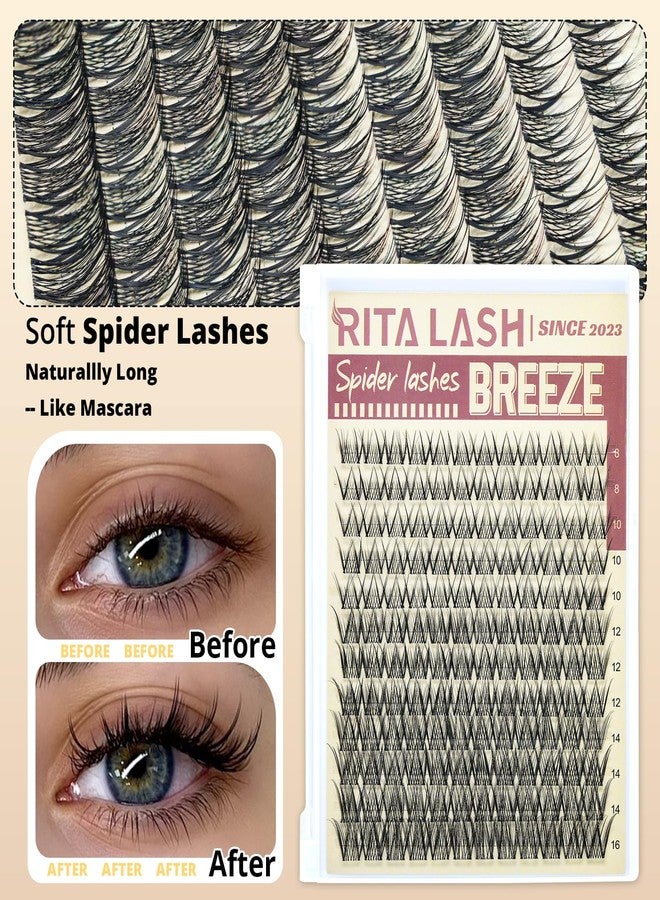 RITALASH Spider Lash Clusters Natural Breeze Eyelash Clusters Wispy Lashes Clusters Soft Light Cluster Eyelash Extensions 8-16mm Invisible Thin Band Cluster Lashes for Beginners DIY at Home Kim K RITALASH - Image 3