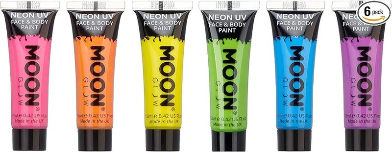 Moon Glow طلاء وجه وجسم نيون UV متألق من مون جلو 12 مل مجموعة من 6 - Image 1