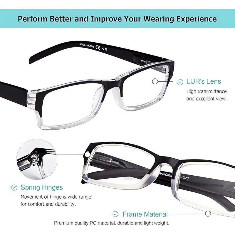 FREDDY Reading Glasses Set, Pack of 2, Full-Rim Spring Temple Design, Black/Clear Frame, Multiple Powers Available - Image 2
