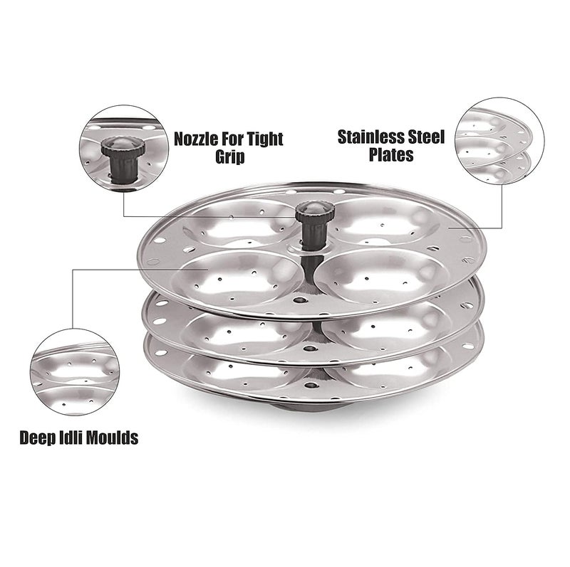 SANGOZ Stainless Steel Non Stick Idli Plates Idli Maker Idli Stand with Holes for Pressure Cooker 3 Plate 4 Cavity - Image 2