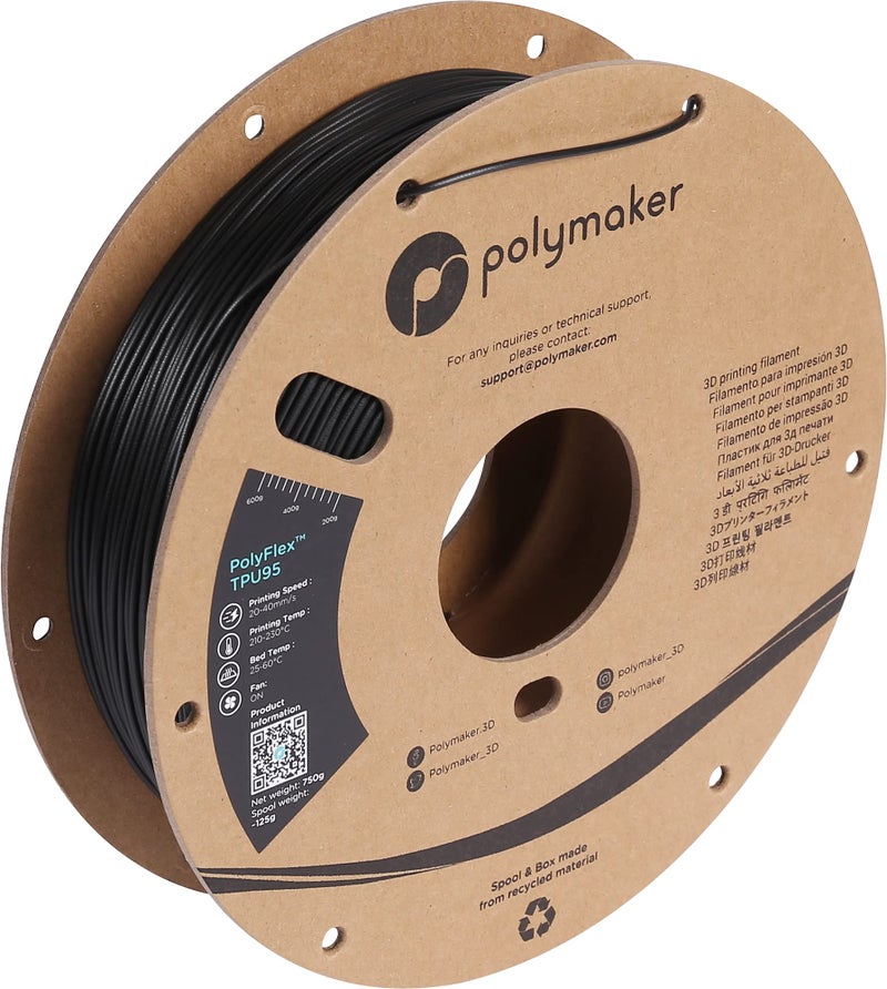 Polymaker TPU Filament 175mm Black 075kg Shore 95A Flexible 3D Printer Filament 175mm PolyFlex TPU95 3D Printing TPU Filament 075kg Black Soft Flexible Filament