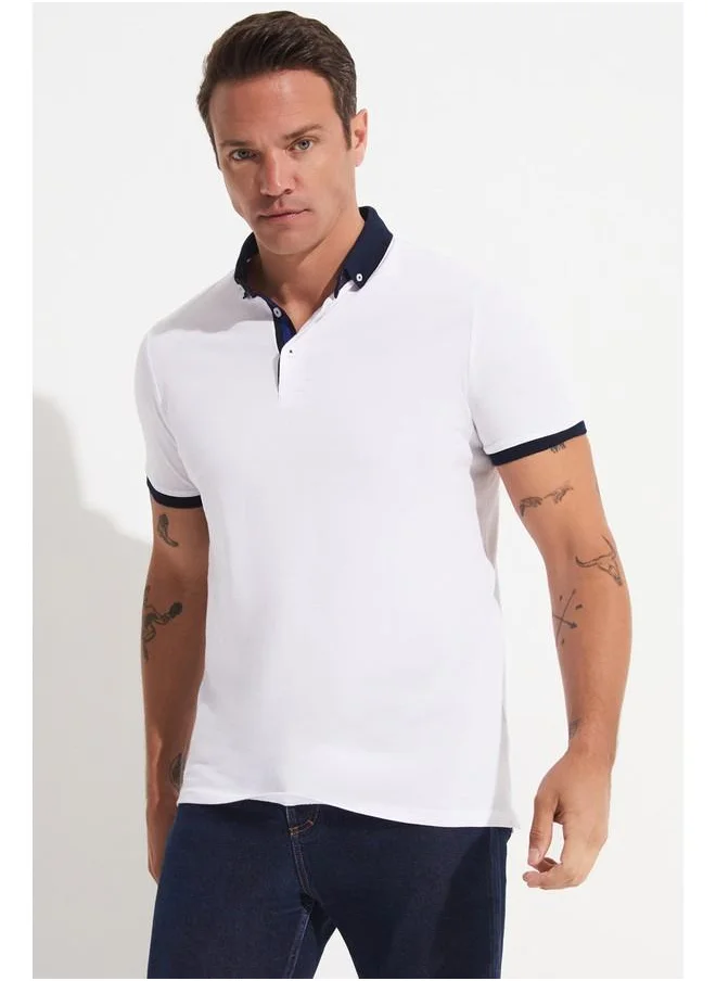 جون June Exclusive Men Slim Fit 100% Cotton Polo Neck Tshirt White