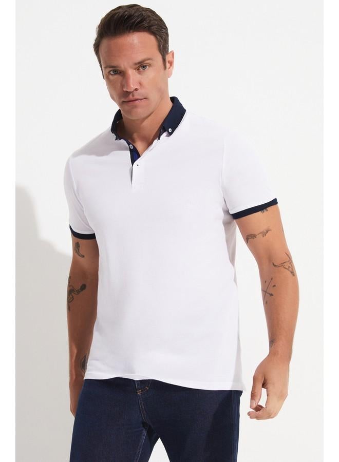 جون تيشيرت بولو رجالي قطن 100% أبيض بقصة ضيقة - حصري يونيو - Image 1