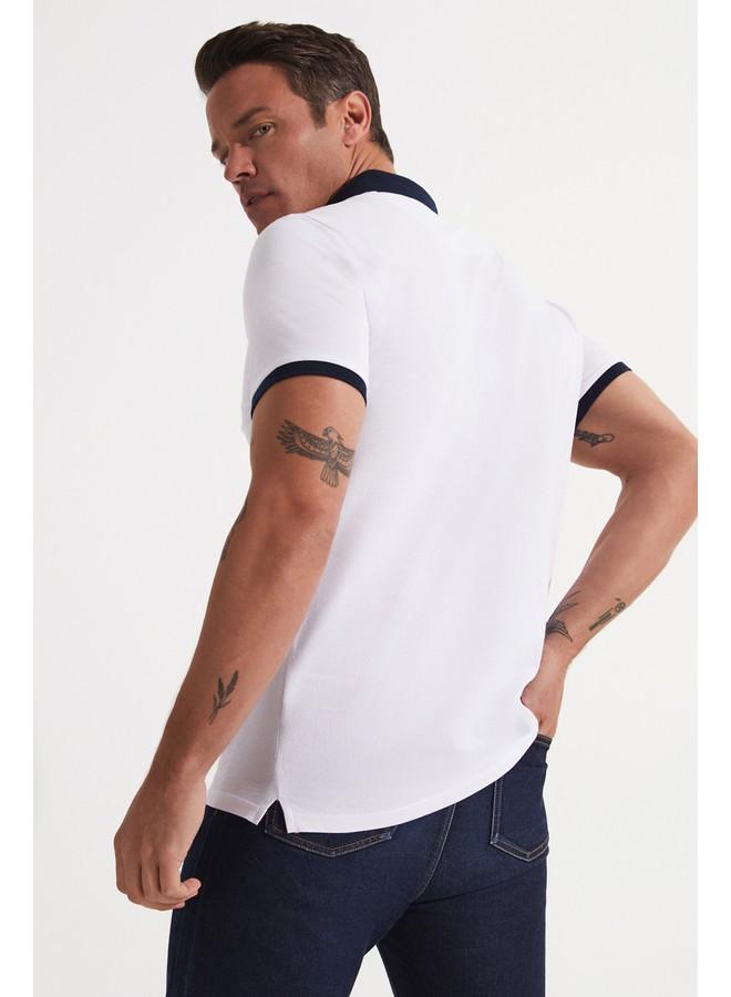جون تيشيرت بولو رجالي قطن 100% أبيض بقصة ضيقة - حصري يونيو - Image 4