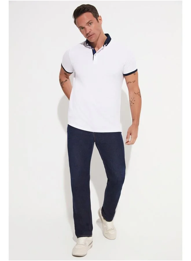 جون June Exclusive Men Slim Fit 100% Cotton Polo Neck Tshirt White