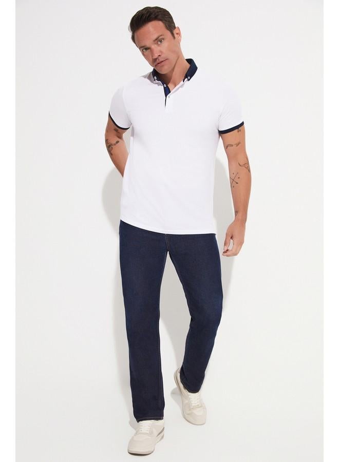 جون تيشيرت بولو رجالي قطن 100% أبيض بقصة ضيقة - حصري يونيو - Image 2