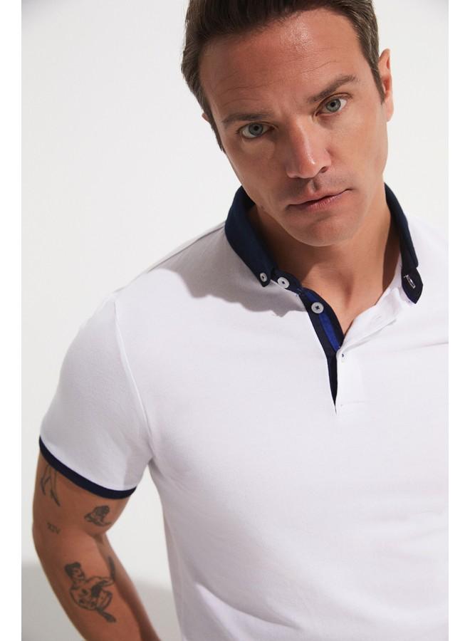 جون تيشيرت بولو رجالي قطن 100% أبيض بقصة ضيقة - حصري يونيو - Image 5