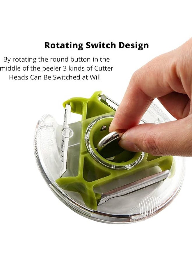 Photon Stainless Steel 4-in-1 Swivel Vegetable Peeler Set,  Multi-Functional Blades with a Button to Easy Switch | Non Slip Handle | Stainless Steel Kitchen Peeler for Fruits & Vegetables - Image 3
