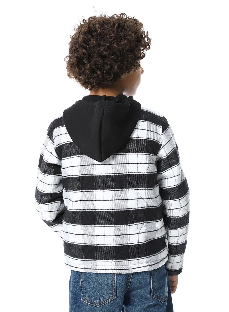 Andora Plaid Padded Hooded Boys Jacket _ Black & White - Image 3