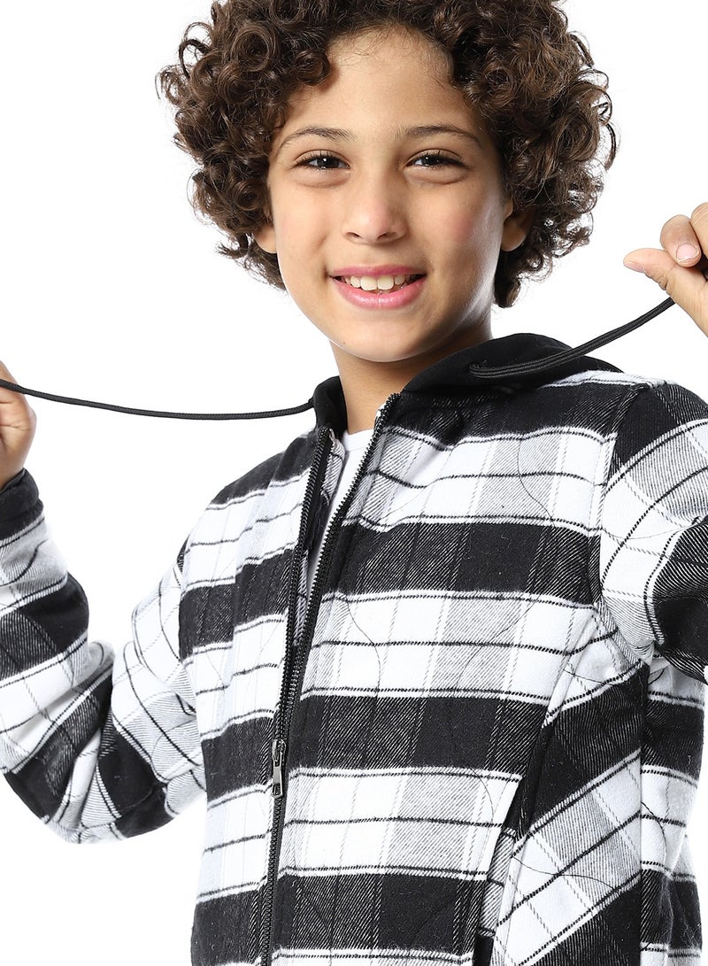 Andora Plaid Padded Hooded Boys Jacket _ Black & White - Image 4