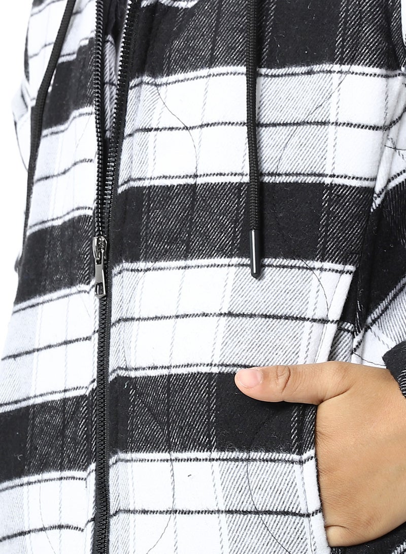 Andora Plaid Padded Hooded Boys Jacket _ Black & White - Image 5