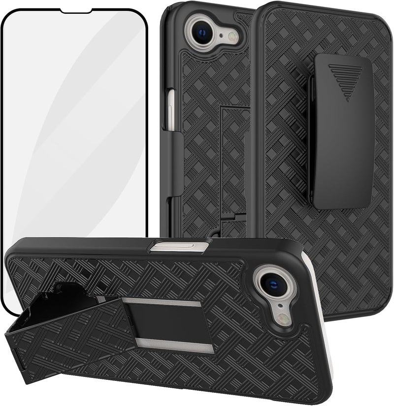 Ailiber Compatible with iPhone 16e Phone Case, iPhone 16E 2025 Belt Clip Case Holster with Screen Protector, Swivel Kickstand Holder, Slim Shockproof Slide Shell Pouch Cell Phone Cover-Black - Image 1