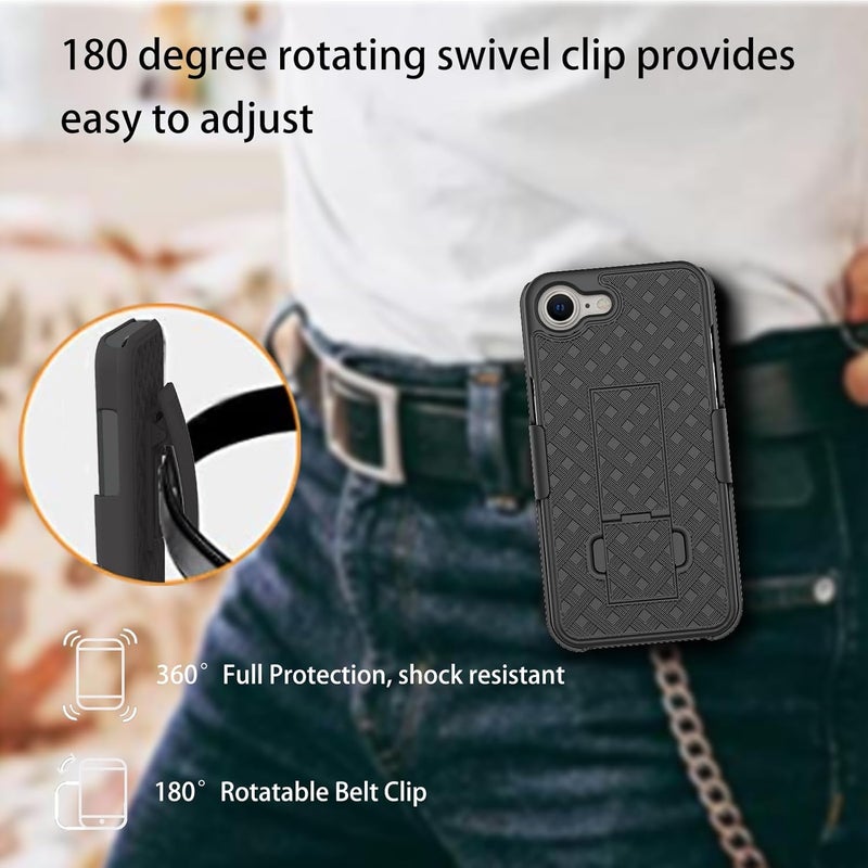 Ailiber Compatible with iPhone 16e Phone Case, iPhone 16E 2025 Belt Clip Case Holster with Screen Protector, Swivel Kickstand Holder, Slim Shockproof Slide Shell Pouch Cell Phone Cover-Black - Image 3