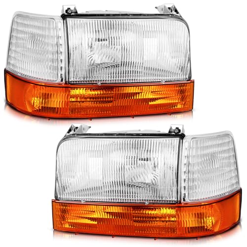 WEELMOTO Halogen Headlights for 19921997 Ford F150 FSuper Duty 9298 F250 F3509296 Ford Bronco Replacement Headlamp with Corners and Signal Lights - Image 1
