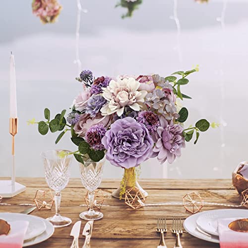 Kisflower Purple Artificial Flowers Combo Cake Flowers Decorations Fake Peony Silk Roses Gift Box for DIY Wedding Bridal Bouquet Centerpieces Arrangements Party Baby Shower Holiday Decor (Purple) - Image 4