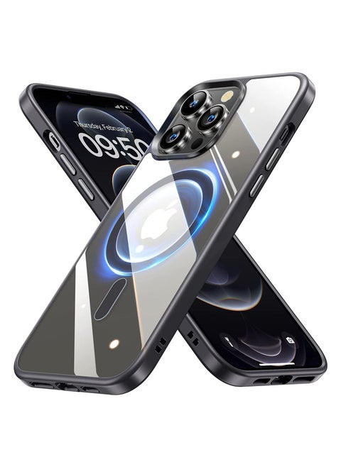 Built in Magnets Compatible with MagSafe Clear Hard PC Back Cover Soft TPU Frame Shockproof Protective Slim Bumper Case for iPhone 12 Pro Max_Black
