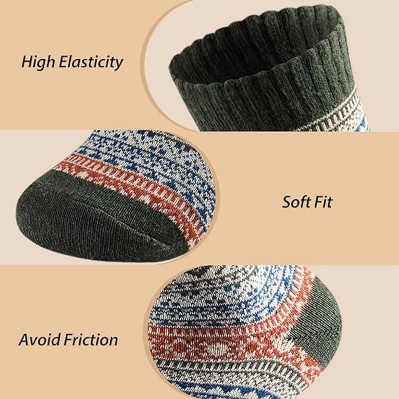 Womens Wool Socks 5 Pairs Winter Warm Socks Thick Knit Wool Soft Vintage Casual Crew Socks Gifts for Women Men - Image 3