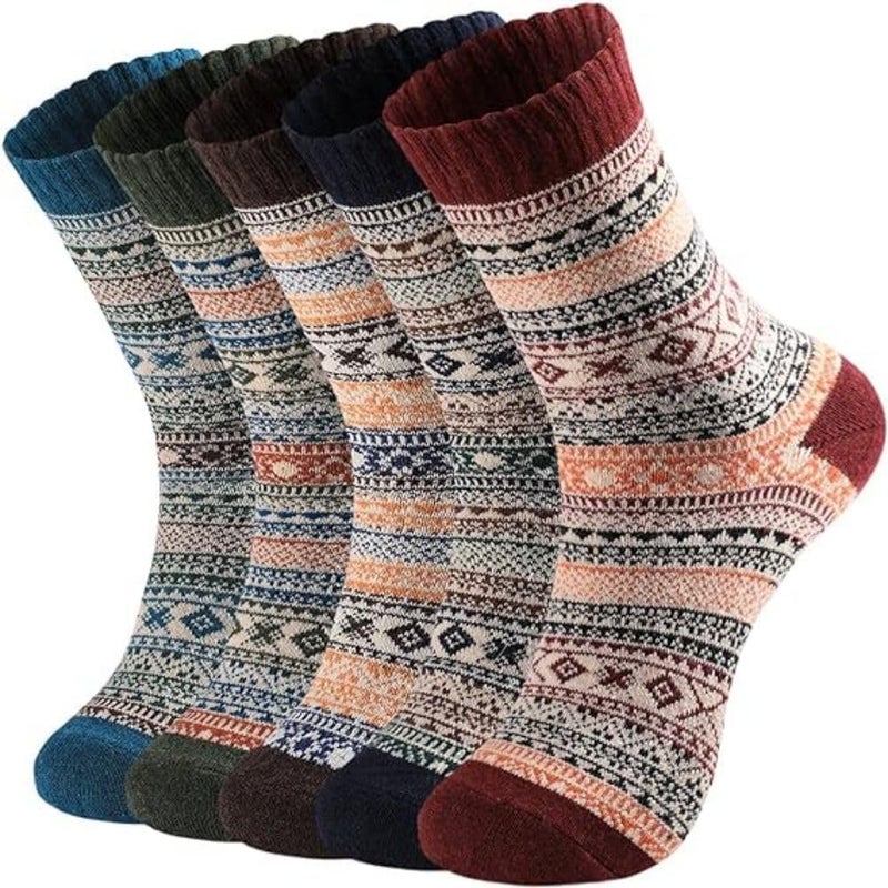 Womens Wool Socks 5 Pairs Winter Warm Socks Thick Knit Wool Soft Vintage Casual Crew Socks Gifts for Women Men - Image 1