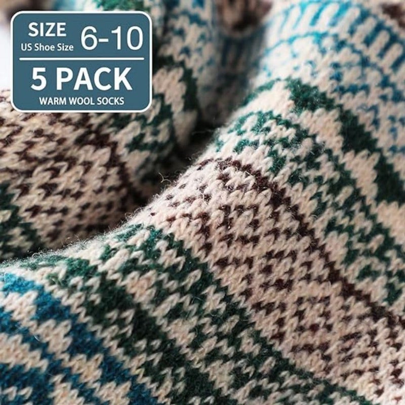 Womens Wool Socks 5 Pairs Winter Warm Socks Thick Knit Wool Soft Vintage Casual Crew Socks Gifts for Women Men - Image 4