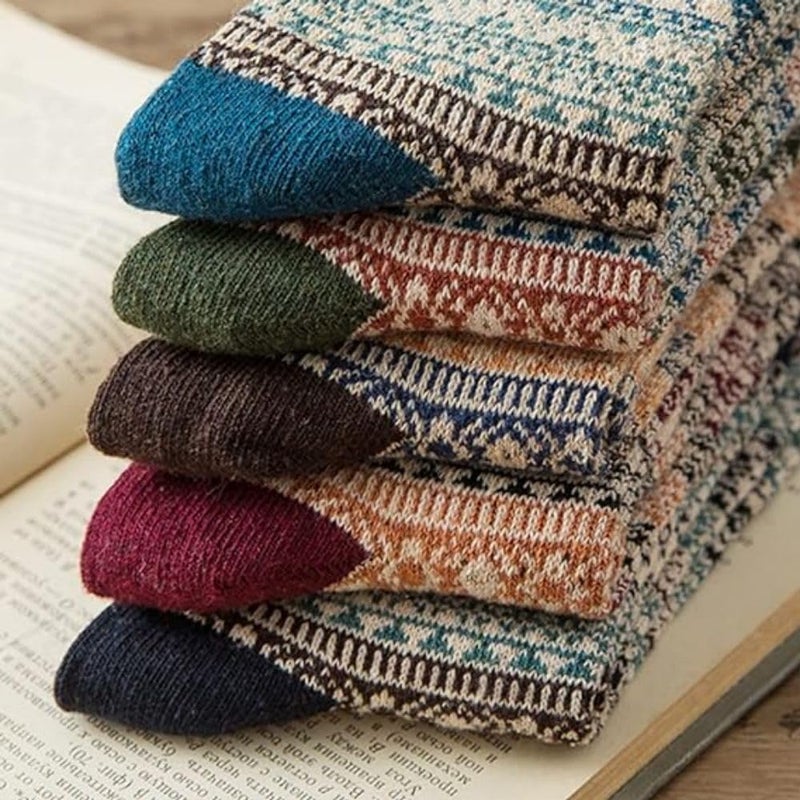 Womens Wool Socks 5 Pairs Winter Warm Socks Thick Knit Wool Soft Vintage Casual Crew Socks Gifts for Women Men - Image 5