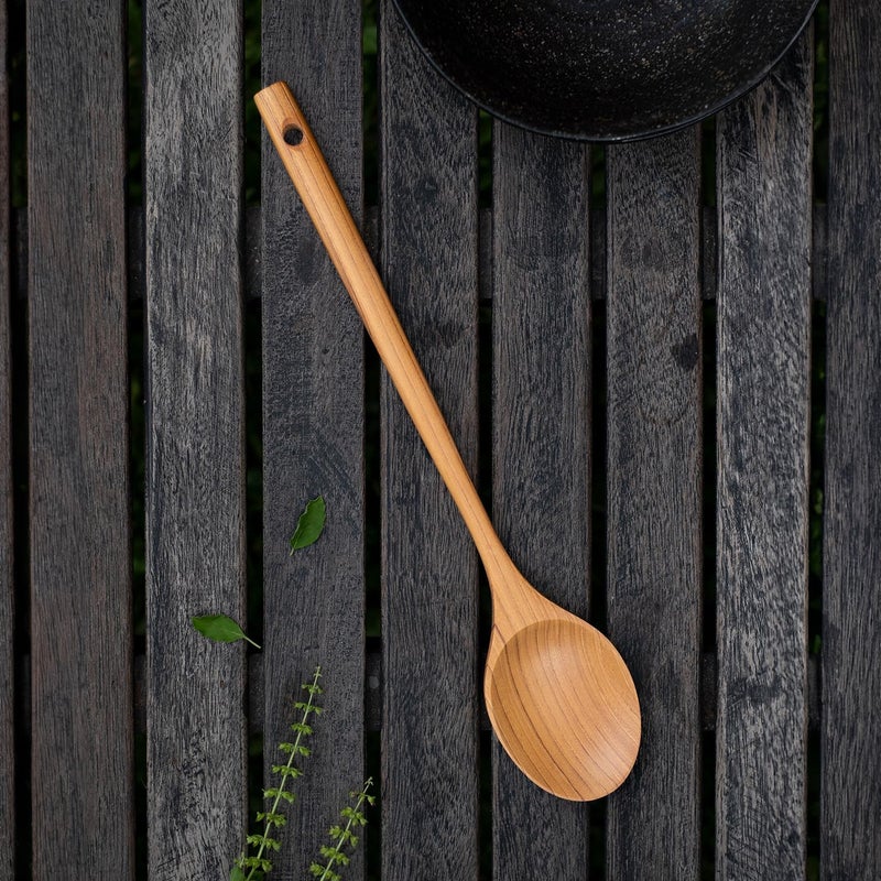 FAAY 12 Inches Teak Flat Spoon, Wooden Spoons for Cooking, Handcrafted Utensil Tools from High Moist Resistance Golden Teak Wood | Durable, Healthy for Non Stick Cookware - Image 2