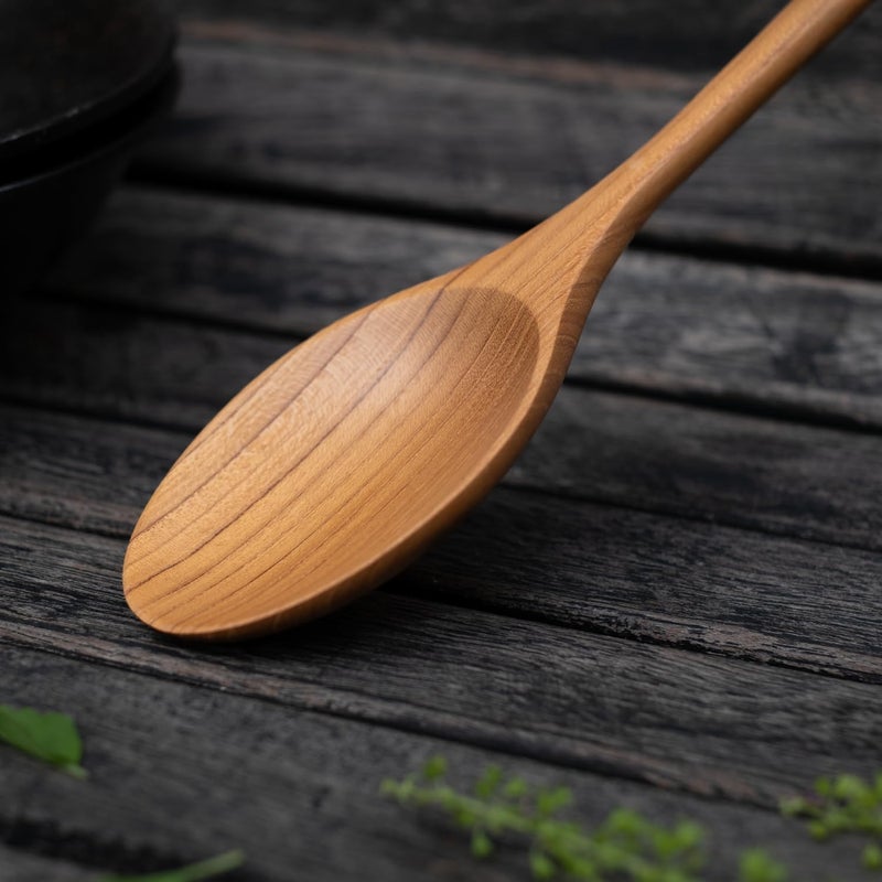 FAAY 12 Inches Teak Flat Spoon, Wooden Spoons for Cooking, Handcrafted Utensil Tools from High Moist Resistance Golden Teak Wood | Durable, Healthy for Non Stick Cookware - Image 3