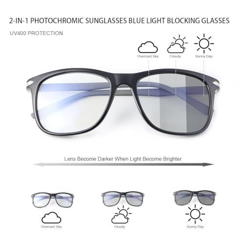 PEEPAI Photochromic Blue Light Blocking Glasses UV400 Sunglasses Spring Hinge Anti Eyestrain Computer Gaming Blue Light Screen Blocker Glasses Clear Lens Anti Glare Eye Protection Eyewear for Men Women - Image 2