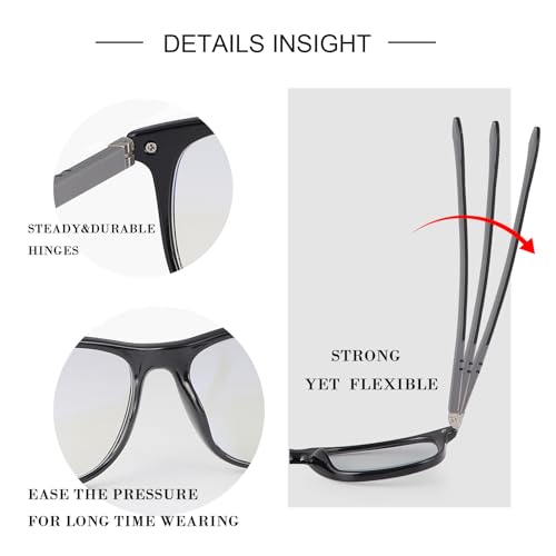 PEEPAI Photochromic Blue Light Blocking Glasses UV400 Sunglasses Spring Hinge Anti Eyestrain Computer Gaming Blue Light Screen Blocker Glasses Clear Lens Anti Glare Eye Protection Eyewear for Men Women - Image 4