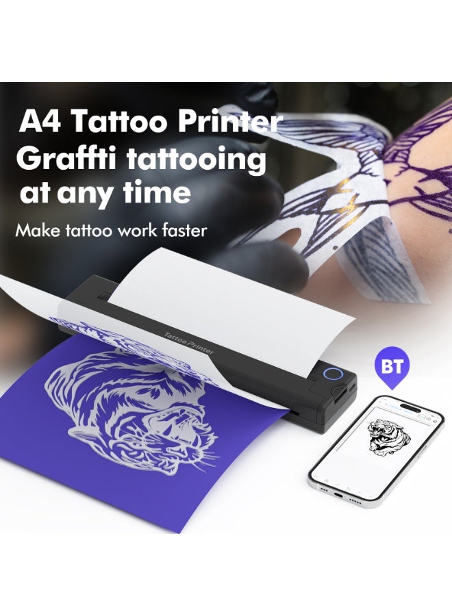 Tattoo Printer A4 Thermal Transfer Printer | Portable Ink-Free Bluetooth Wireless USB Printer | Professional Tattoo Transfer with 10 Free Transfer Papers | Compatible with PC & MacBook via USB-C | Fast and Easy Tattoo Printing - Image 4