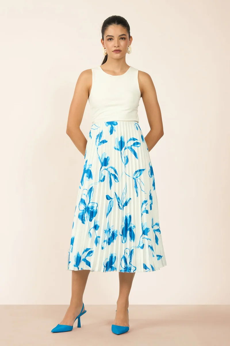 فيرجيو Satin Rescued Brunchwear Printed Accordian Midi Skirts for Women