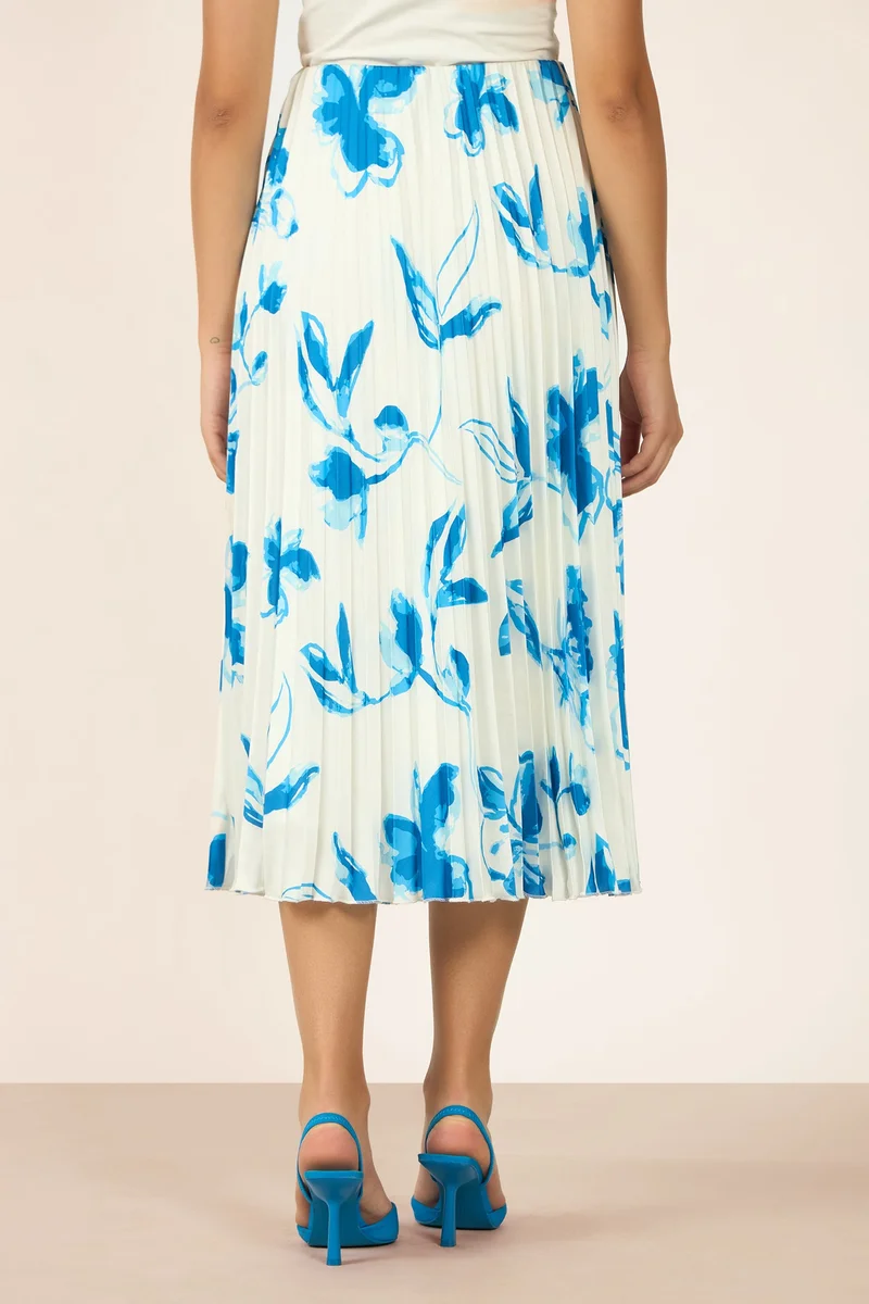 Virgio Satin Rescued Brunchwear Printed Accordian Midi Skirts for Women