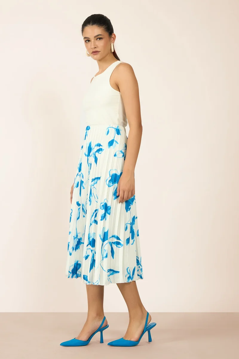 Virgio Satin Rescued Brunchwear Printed Accordian Midi Skirts for Women
