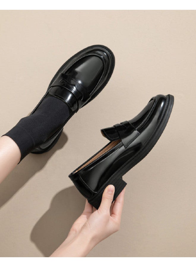 ZHR Counter Same Style】versatile College Style Women's Leather Shoes, Autumn And Spring Commuting Flat Loafers, Women's Single Shoes - Image 1