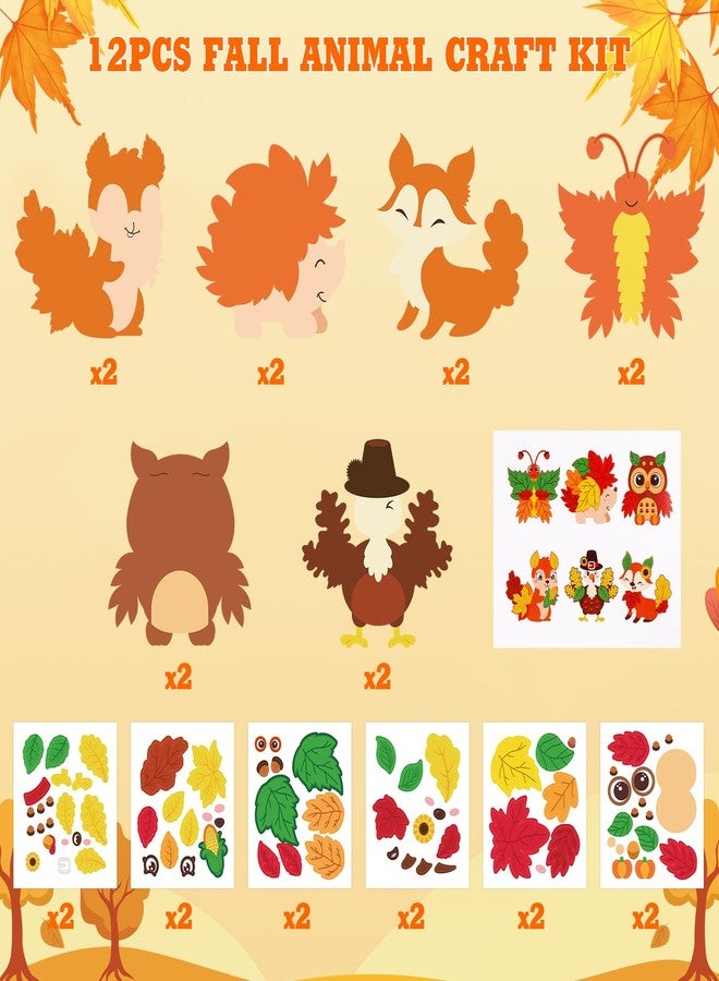 DERAYEE 12PCS Fall Animal Craft Kit for Kids, Make Your Own Animal Stickers Set DIY Fall Art Crafts Gifts for Boys Girls Thanksgiving Autumn Home Classroom Activities Party Favor Decorations - Image 3