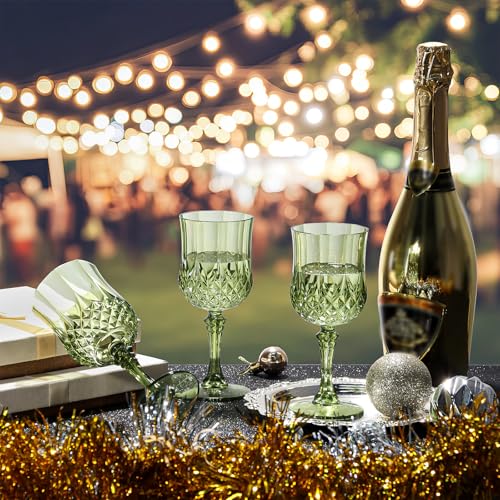 XUWAIDSGN 24 Pcs 7oz Plastic Vintage Wine Glasses Drinking Glasses Unbreakable Wedding Glassware Crystal Water Goblets Reusable Drinkware Vintage Champagne Flutes (24, Dark Green) - Image 5