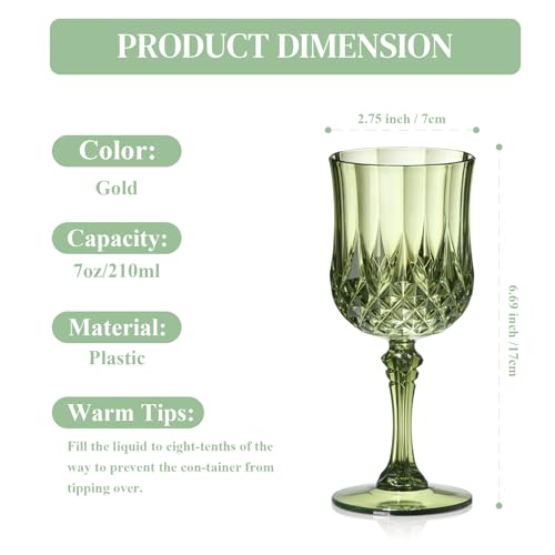 XUWAIDSGN 24 Pcs 7oz Plastic Vintage Wine Glasses Drinking Glasses Unbreakable Wedding Glassware Crystal Water Goblets Reusable Drinkware Vintage Champagne Flutes (24, Dark Green) - Image 2