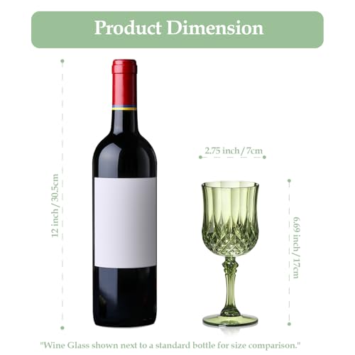 XUWAIDSGN 24 Pcs 7oz Plastic Vintage Wine Glasses Drinking Glasses Unbreakable Wedding Glassware Crystal Water Goblets Reusable Drinkware Vintage Champagne Flutes (24, Dark Green) - Image 3